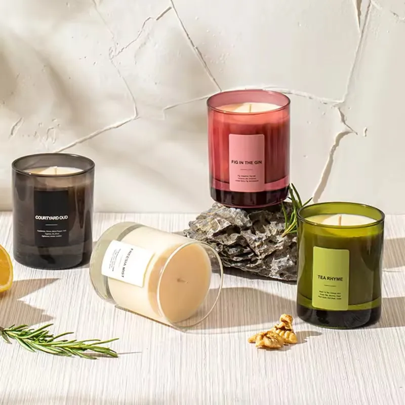 Luxury Frosted Matte Black Glass Candle Jars Container With Meta Lid Bamboo Wood Cork Lid 8oz 10oz 12oz 16oz