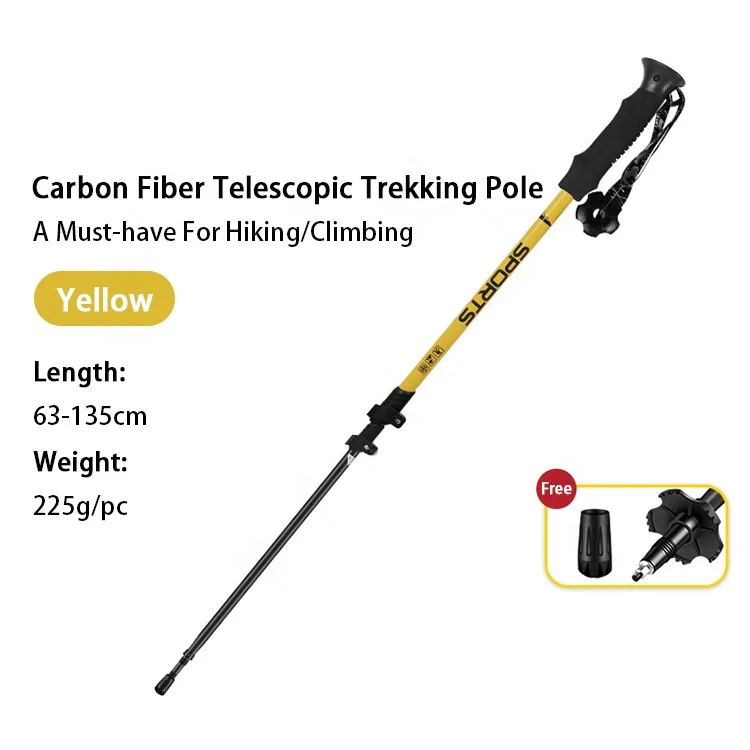 Hot Sale 3-Section Walking Stick Telescopic Hiking Stick Lightweight Carbon Fiber Trekking Pole