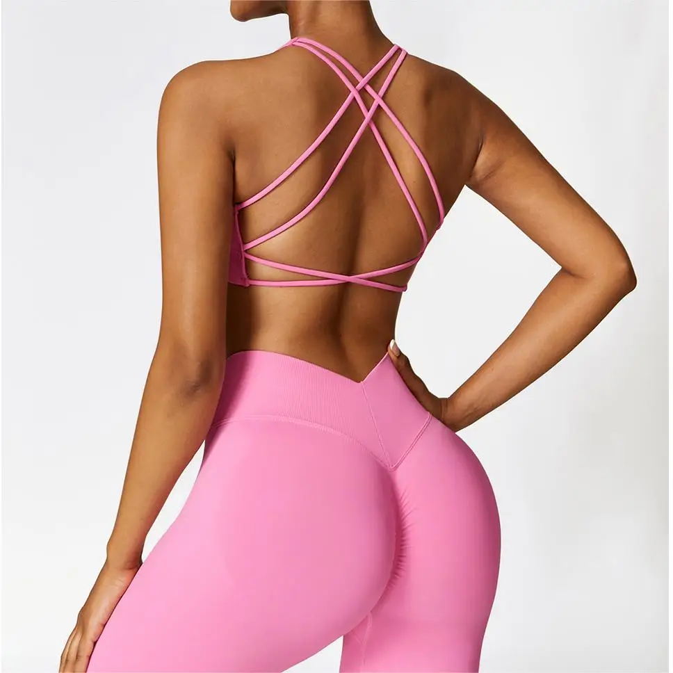 Women Sexy Crossover Straps Back Seamless High Impact Shockproof Tight Running Gym Fitness Yoga Sports Bra