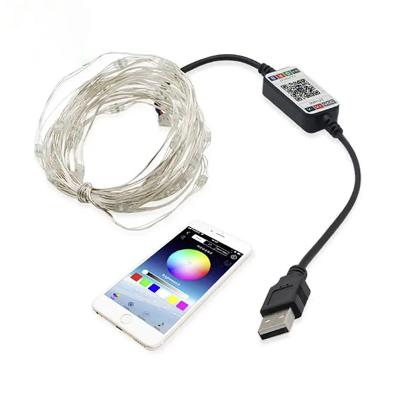 Рождественская струнная лампа RGB полноцветная музыкальная интеллектуальная управляемая USB-приложение для обесцвечивания медной проволоки