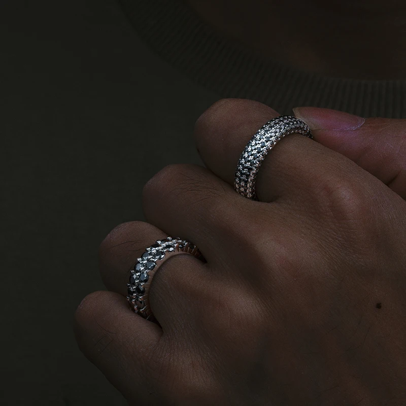 Rock Mens Jewelry Hip Hop Real 925 Sterling Silver Full Black VVS Moissanite Diamond Iced Out Stamp Finger Ring For Women Man