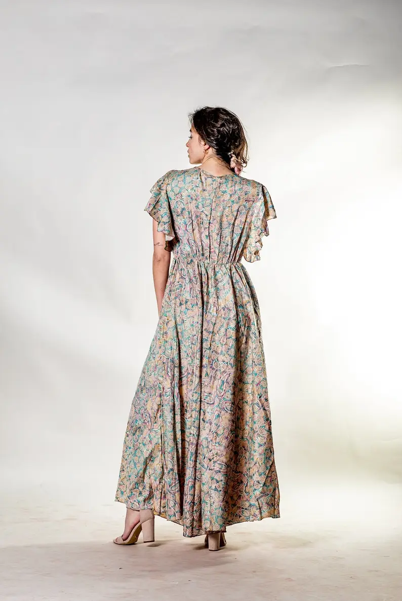 Summer Trending Elegant Ladies For Dress Sexy Elegant Midi Butterfly V Neck Sleeve Red Floral Women Dress