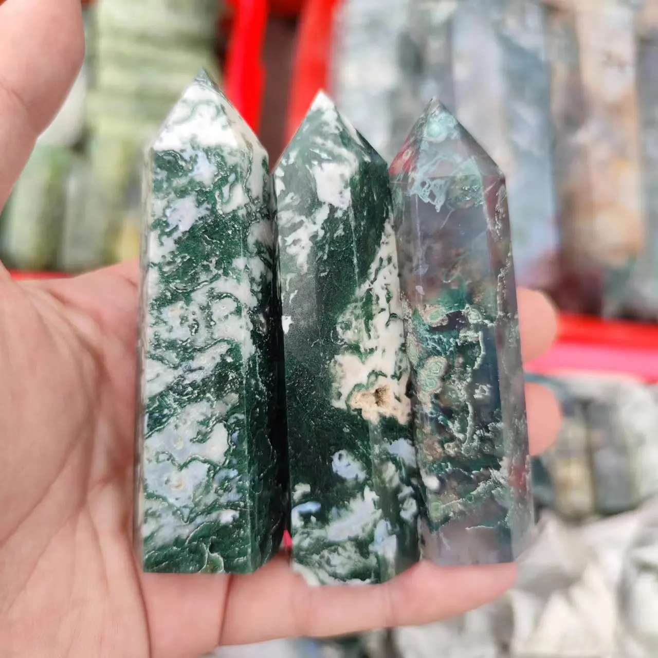 Natural Agate Polished Crystal Point Moss Agate Crystal Wand Healing Stone Aquatic Druzy Agate For Home Decoration
