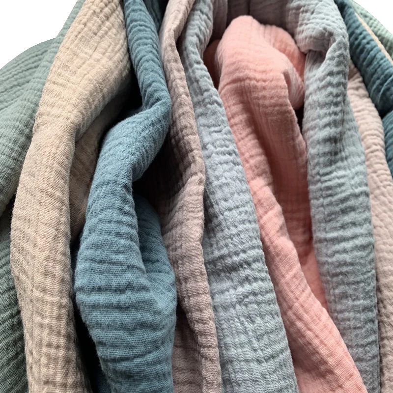 Лидер продаж цветные ткани двойной взгляд с двойной подкладкой из хлопка со складками в крепированную полоску пижамы, ткань для противомоскитные штаны промывают креп марлевой ткани