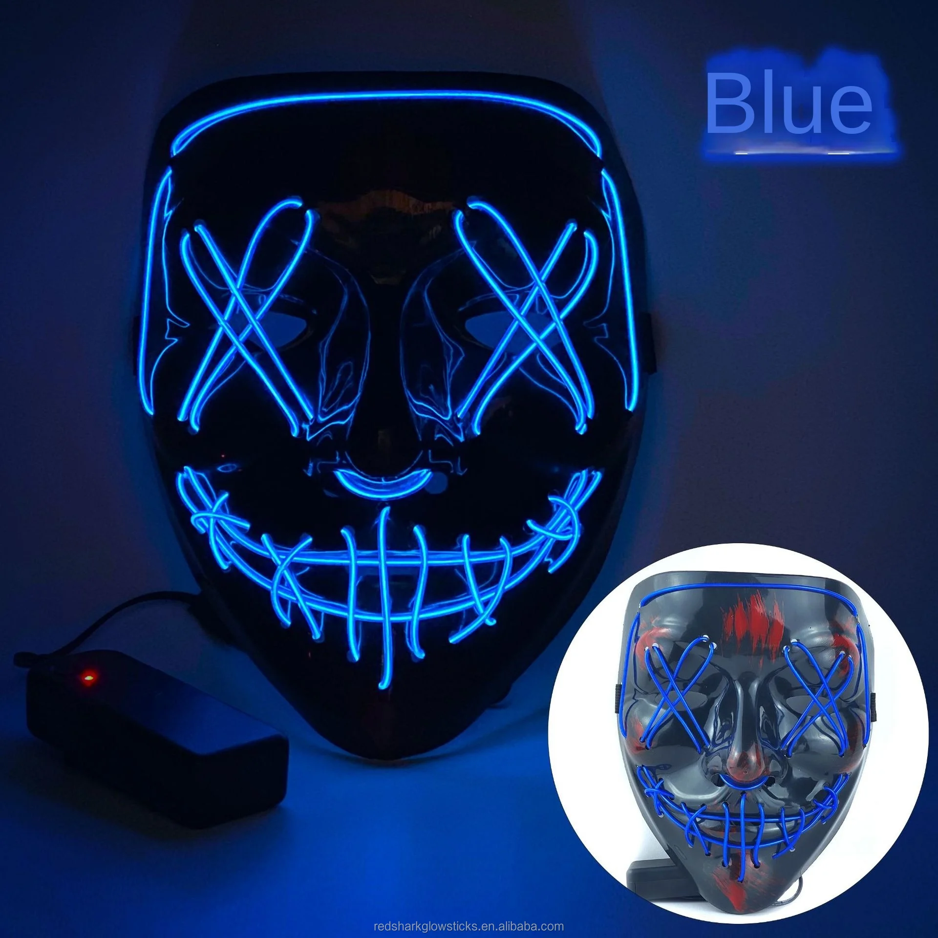 Popular Scary Clown Halloween Mask with LED Lights - Light-Up Masquerade Face for Parties and Celebrations Masks