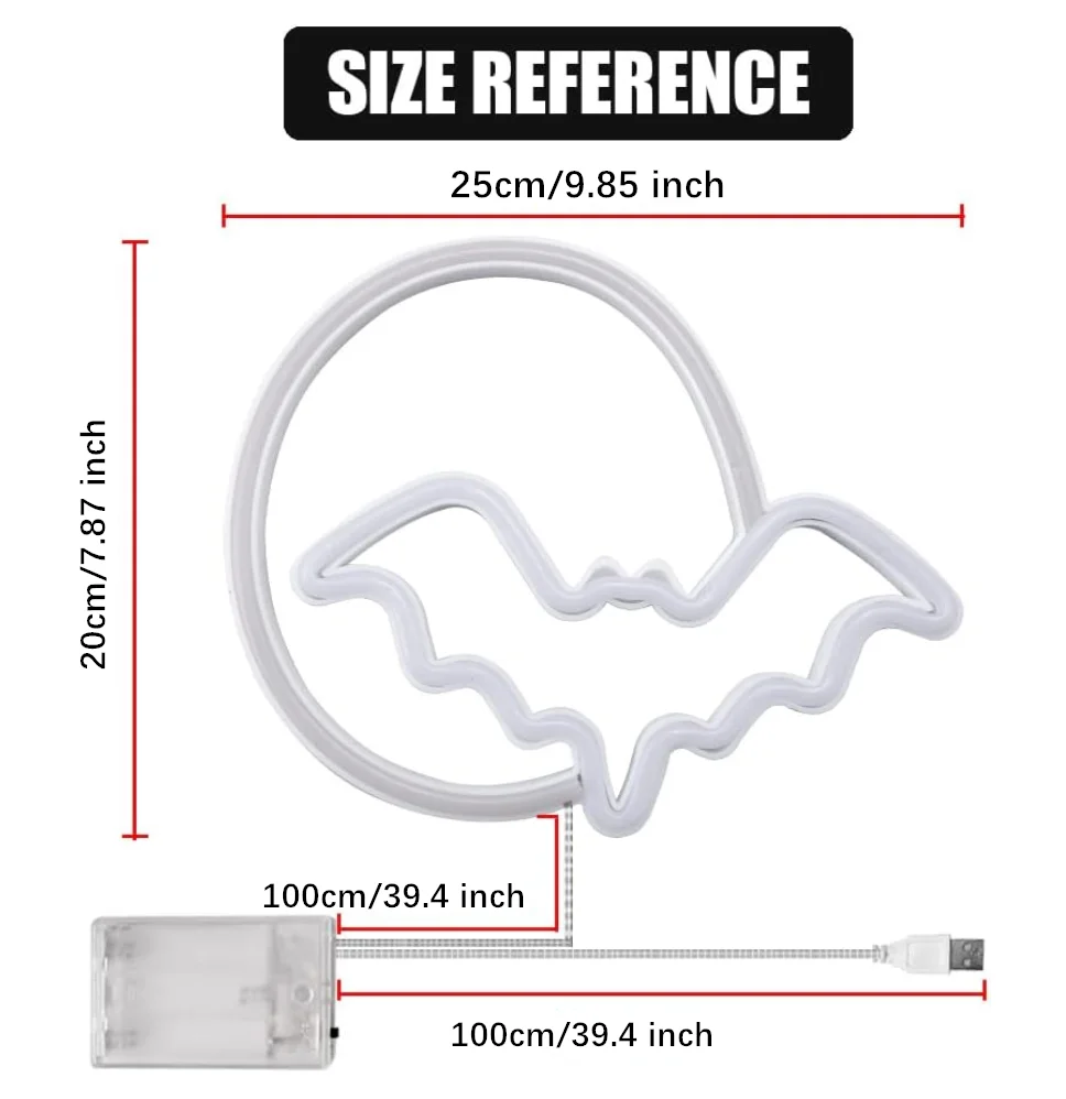 Halloween Usb Battery Operated Neon Light Night Lamp Led Moon and Bat Neon Sign For Wall Kids Room Party Gift Bar Decoration