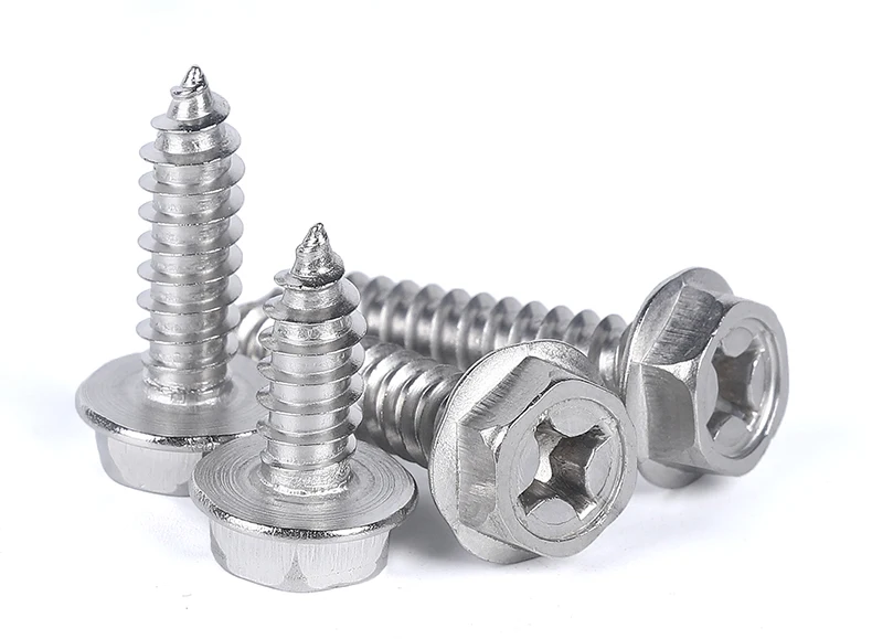 DIN6928 M3 Stainless Steel  Fasteners Self Tapping Cross Recessed Hex Head Flange Wood Screws