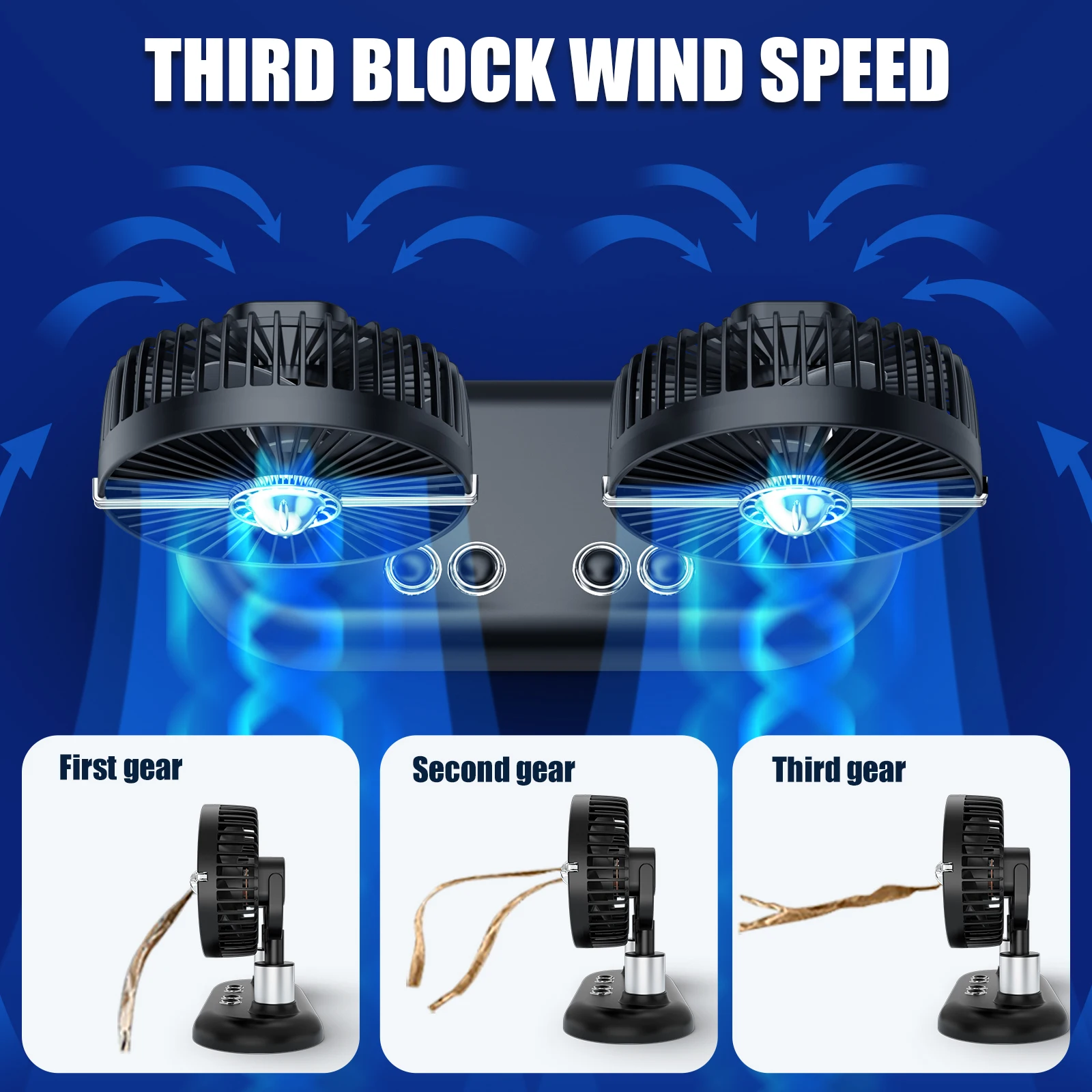  5 Inch USB Mini Fan Car Dc 12V Universal Double Head Usb