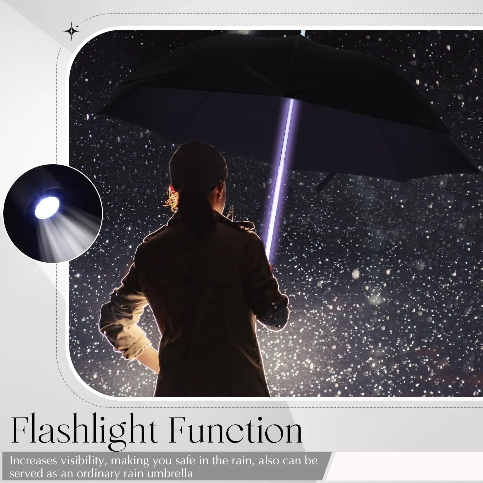 LED Umbrella Laser Sword Light up Umbrella with 7 Color Changing Effects Long Handle Straight Stick Umbrella Parasol 8 Rib