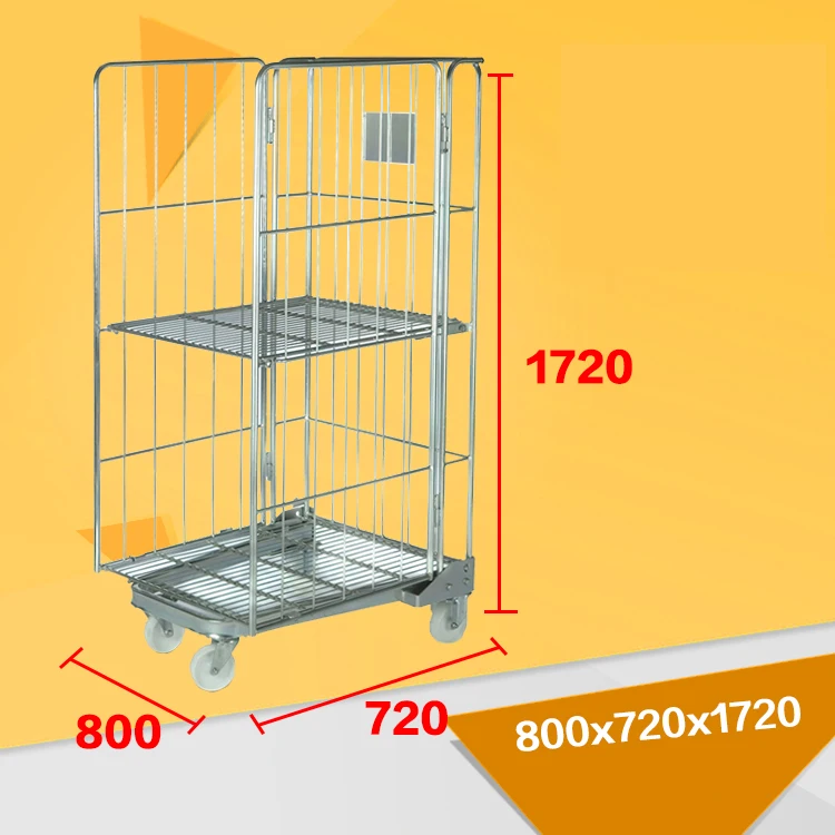 Galvanized 3 side 4 side high load logistic folding cargo storage industrial warehouse large steel roll container trolley