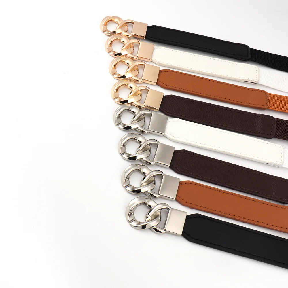 Popular slim-fit dress belt in Europe and the United States  multi-ring alloy buckle design high elastic PU belt