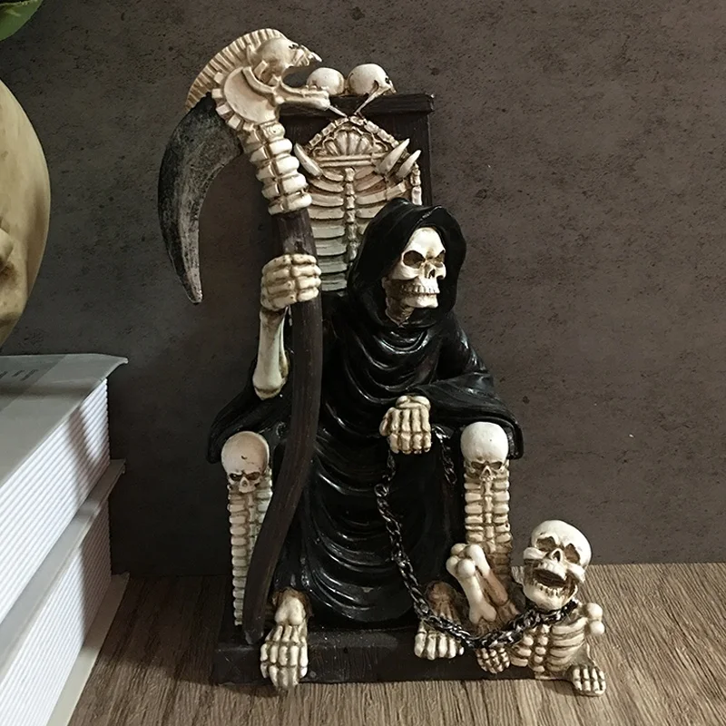 Resin ghost statue  with chair halloween Celebration Gifts Grim Reaper  folk crafts   skull sculpture  desk decoration