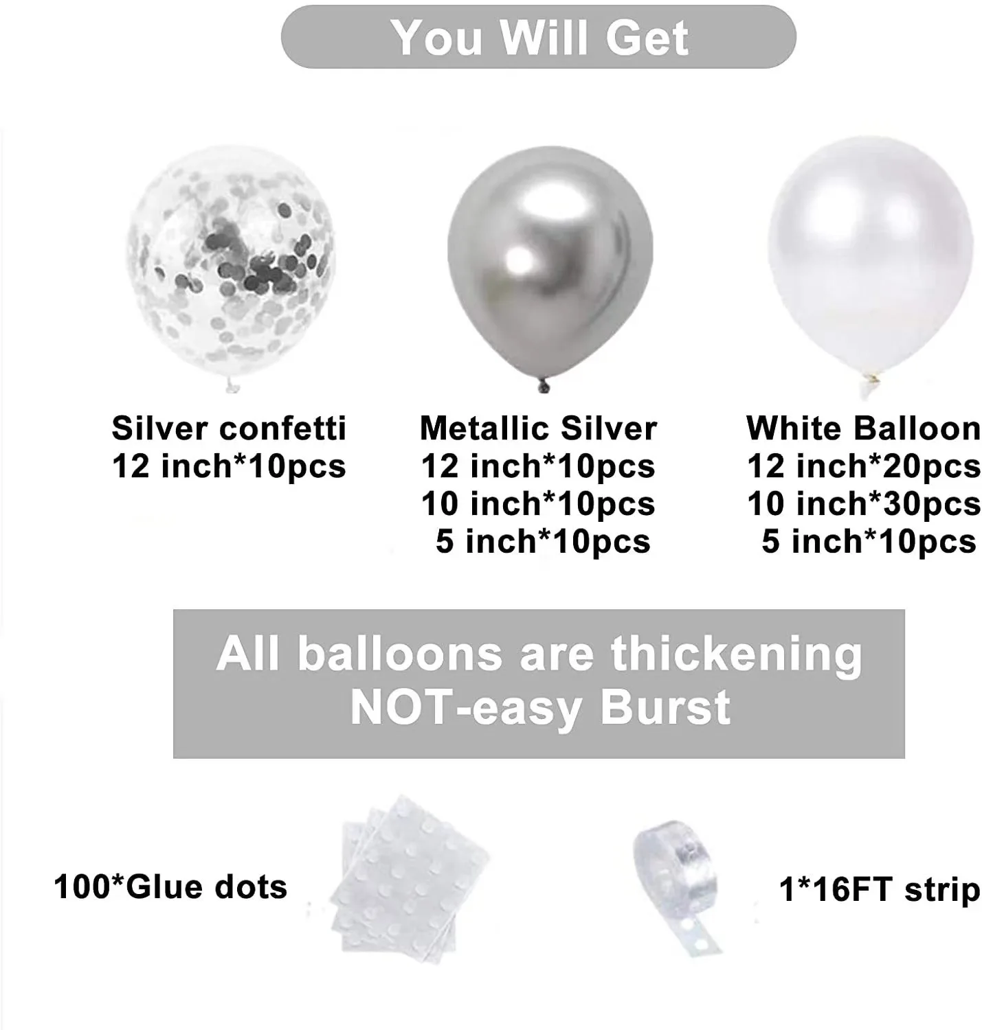 Silver white latex balloon chain suit latex balloon arch flower ring party supplies birthday surprise decoration layout