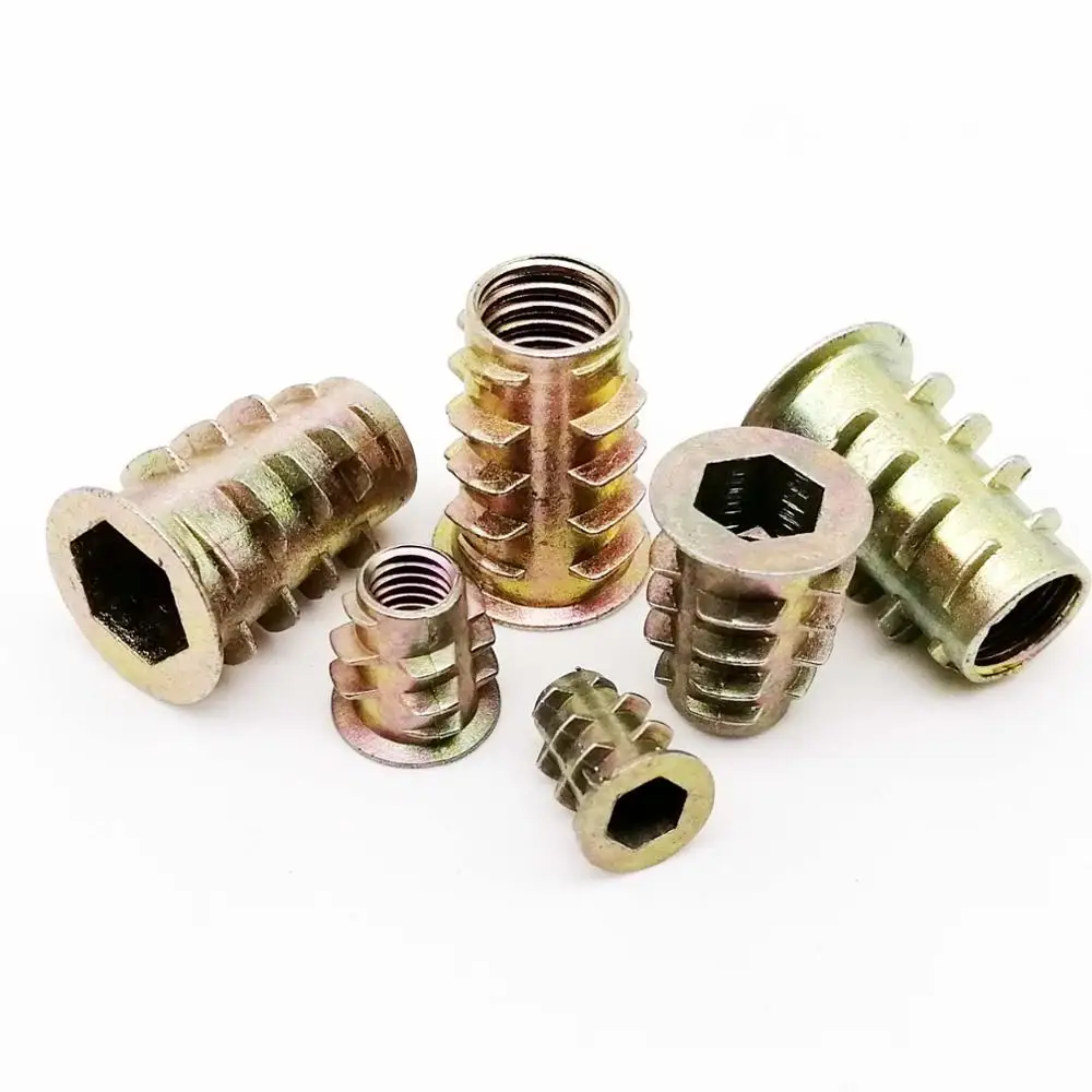 Заводская металлическая Шестигранная головка M4 M5 M6 M8 Встроенная вставная гайка E Nut для деревянной мебели внутри наружная резьба цинковый сплав