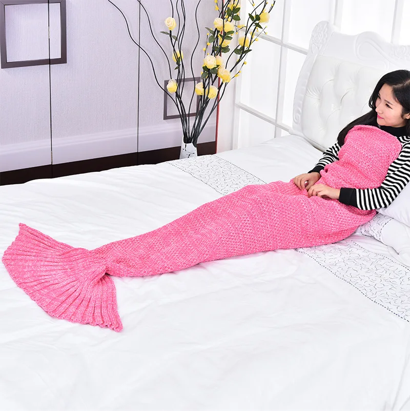 
Mermaid Throws Bag Warm Kids Adult Baby Sleeping Wrap Handmade Knitted Home Sofa Bedding Mermaid Tail Blanket 