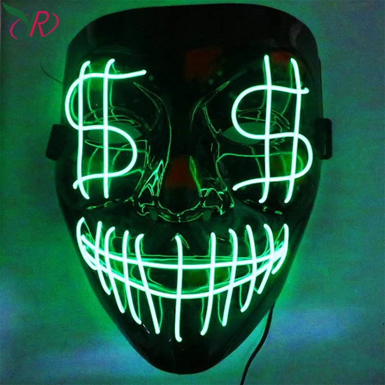 EL Cold Light Flash USD Dollar Eyes Mask Creative Wedding Party Light Led Glowing Slit-Mouth Ghost Mask 2021 halloween mask