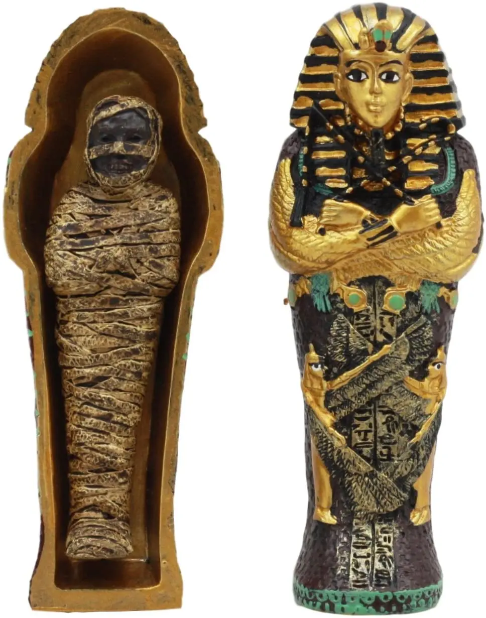 Egyptian King Tutankhamun Pharaoh Sarcophagus Coffin With Mummy Figurine