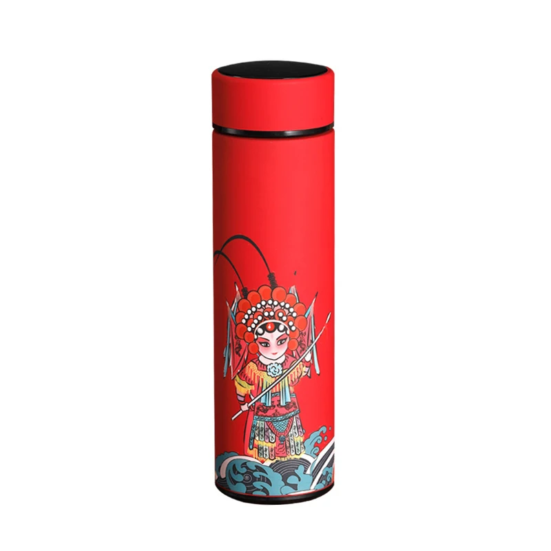 New Fashion Chinese Traditional Peking Opera Pattern Hot Water Smart Vacuum Flask Temperature Visible 304 Vacuum Bottle