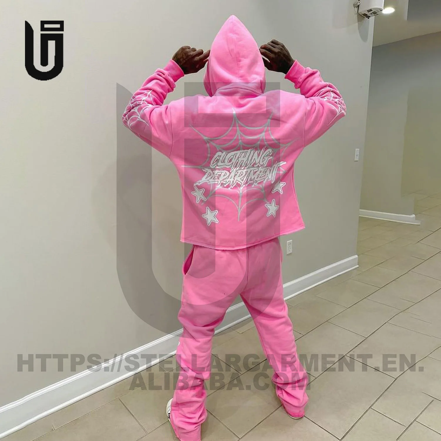 OEM Custom Logo Flared Sweatpants And Hoodie Set Clothing Manufacturer Mens Tracksuit Sweatsuit Cotton Black Heavyweight Hoddie