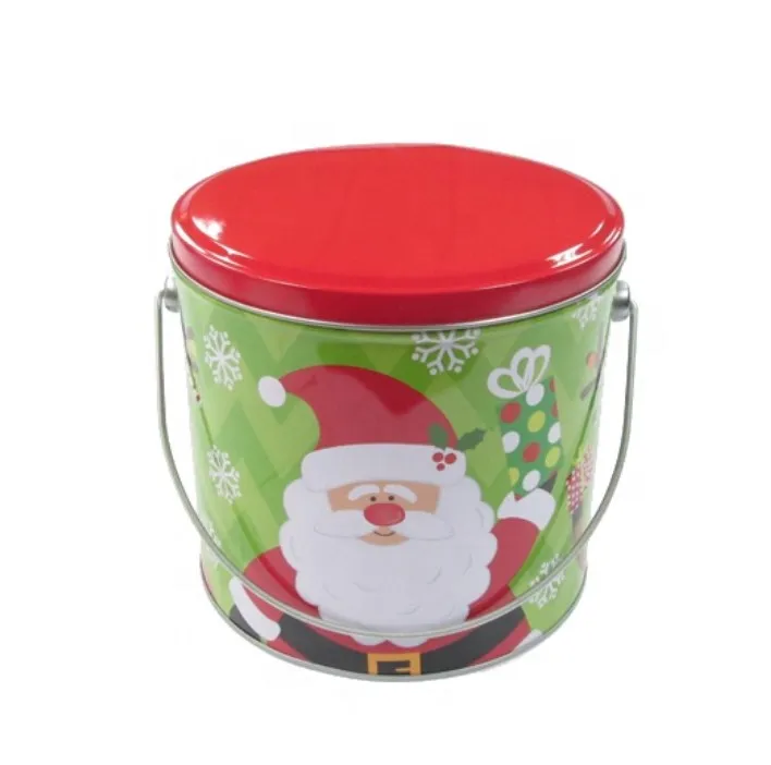 Customized 1 gallon 2 gallon 3 gallon printed round large metal popcorn tin cans food grade stackable empty popcorn tins bucket