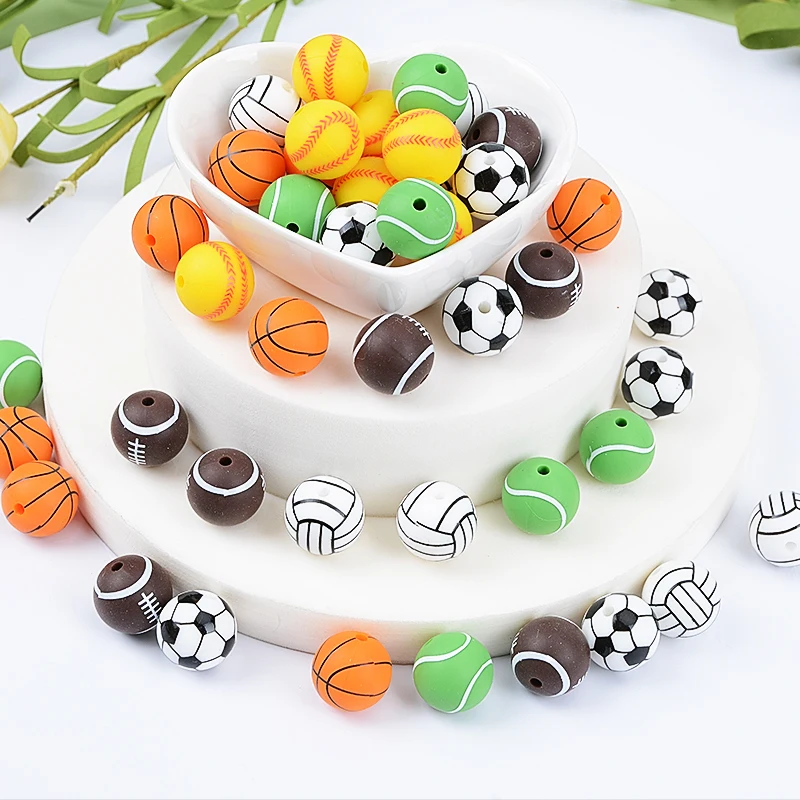 15 мм Силиконовые печати из бисера браслет спортивные BPA бесплатно ребенка при прорезывании зубов круглый шар DIY аксессуары США склад Прорезыватель для зубов бусины