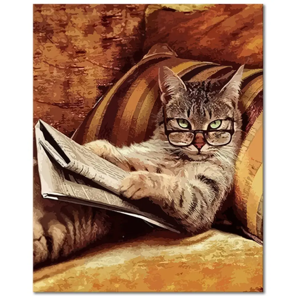 Custom Design DIY Painting By Numbers For Adults Kids Cat 16x20 inch Animal Oil Painting Kits With Canvas Paint Brush Wall Decor