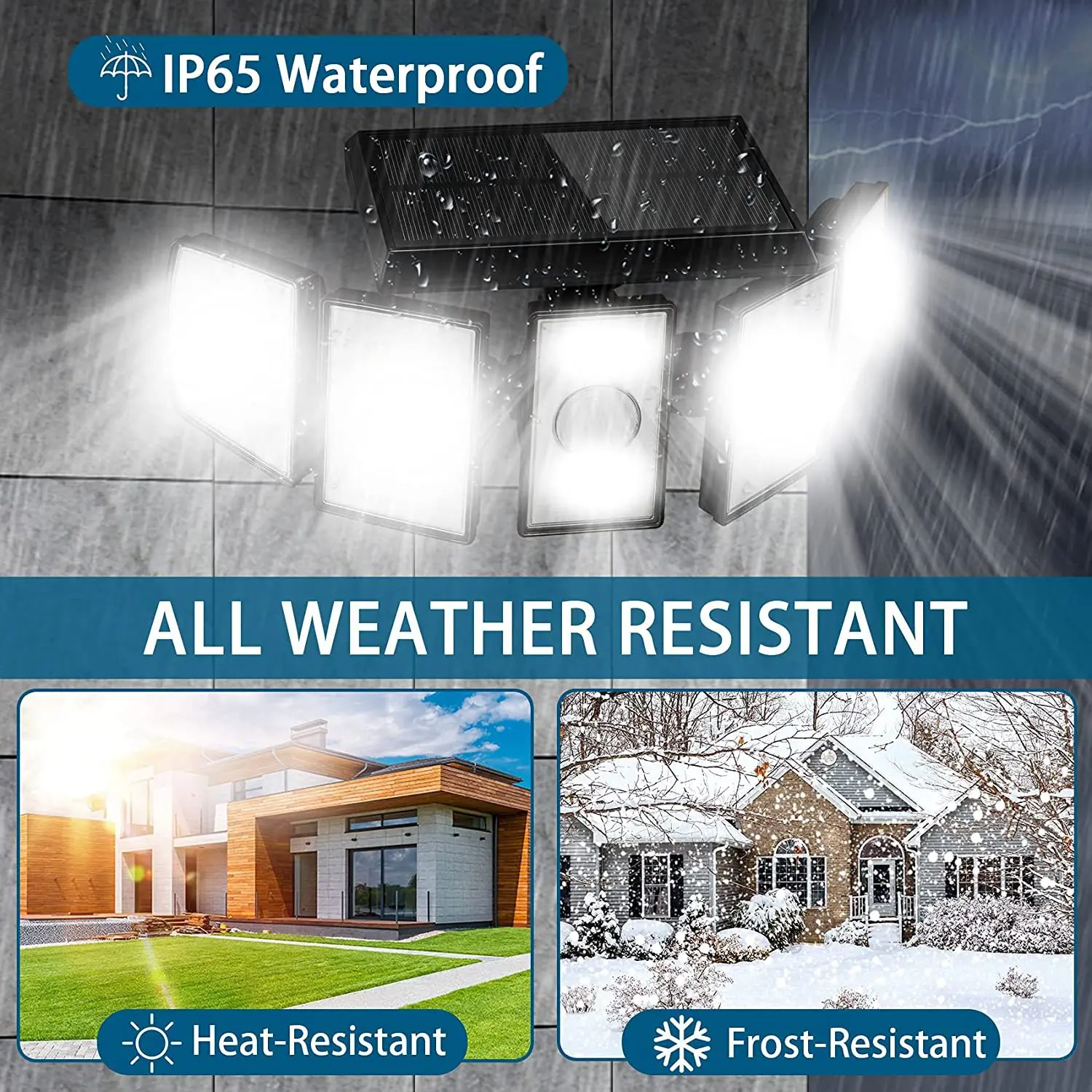 5 Head Solar Motion Sensor Floodlight 300 LED Solar Security Lights Outdoor Cordless 5 Adjustable Heads  360  Wide Angle