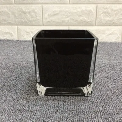 
in Bulk 8x8x8cm Luxury Matte Black Matte White Frosted Transparent Square Glass Candle Holder Glass Jars with Wooden Lids 