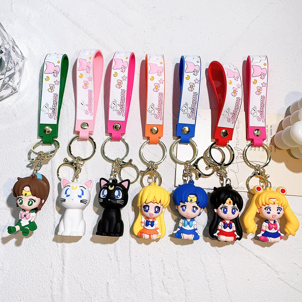 New Cartoon Japanese Sailors Moons Anime 3D PVC Key Chain Ring Schoolbag Pendant Beauty Girl Princess Keychain