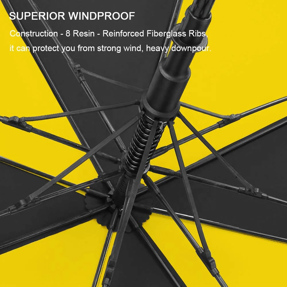 Ready to Ship Automatic Custom Golf Umbrella Windproof Fiberglass Promotional Logo Prints Plastic Handle Straight Style Adults