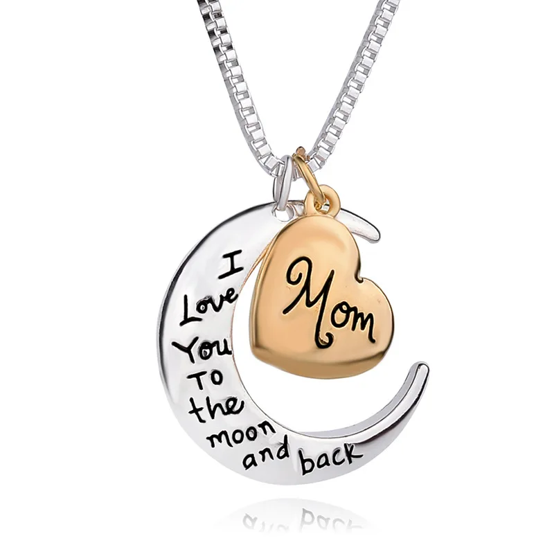 
Fashion Jewelry I Love You Mom Fashion Love Heart Moon Shape Necklace For Mother Day Gift 
