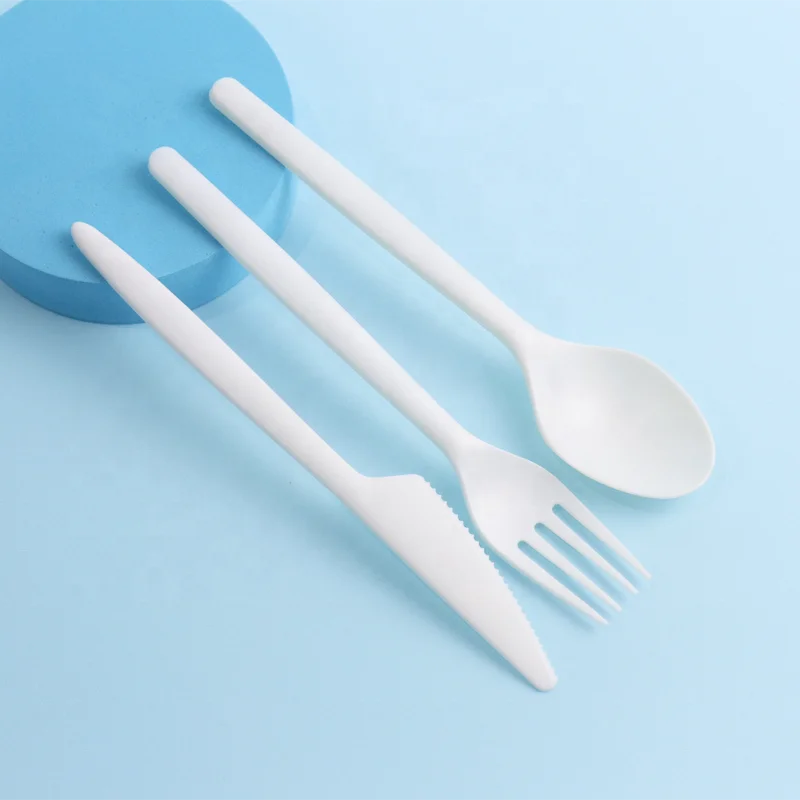 New Design Heavy Weight Disposable CPLA Cutlery 100% Compostable Spoon Fork Knife Cutlery Kits