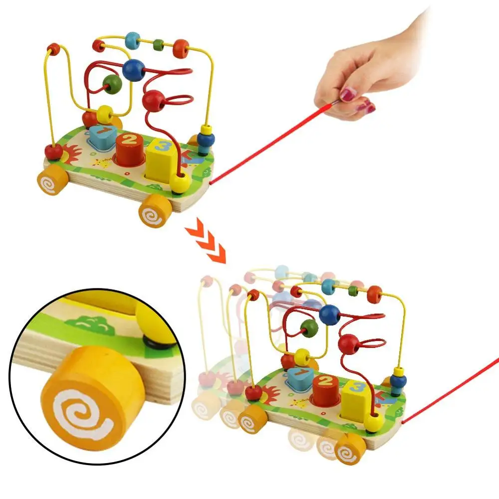
Baby Wooden Toys Bead Maze Wooden Car Roller Coaster Beads Abacus for Toddlers Travel Games Educational Shape Sorter Game 