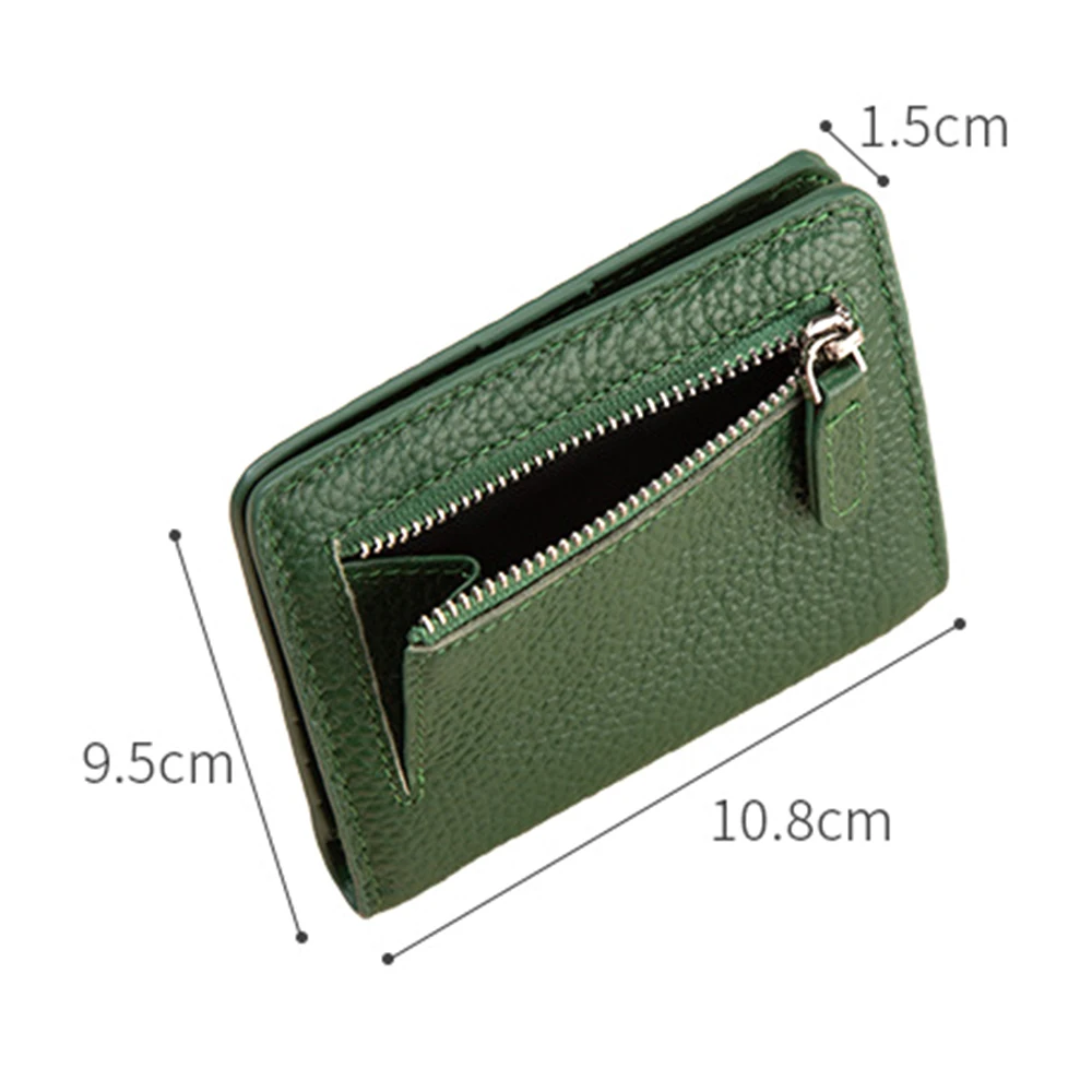 In Stock Multi-Slots RFID Genuine Leather Card Holder Wallets with Zip Pocket Anti-Theft Short-Length Bifold Card Wallet