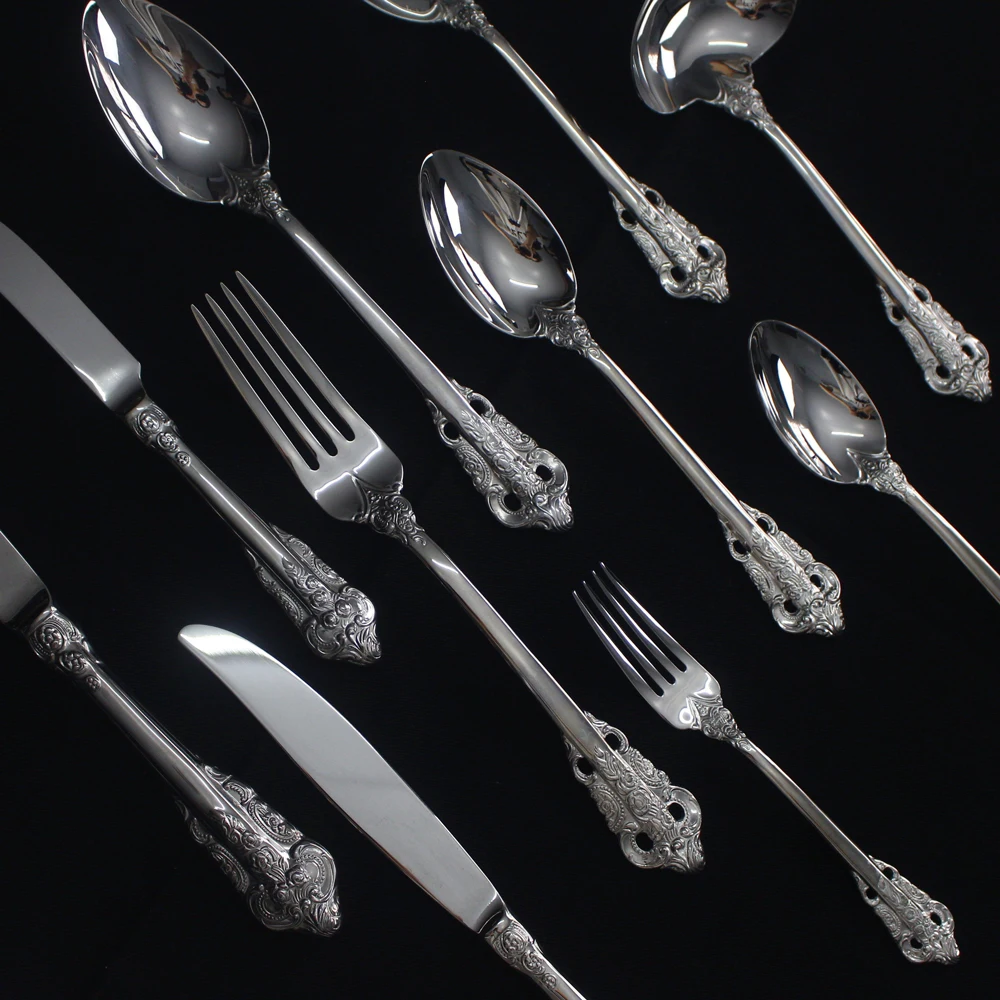18-10 Stainless steel gold vintage Cutlery Set, Royal Luxury embossment flatware Sets