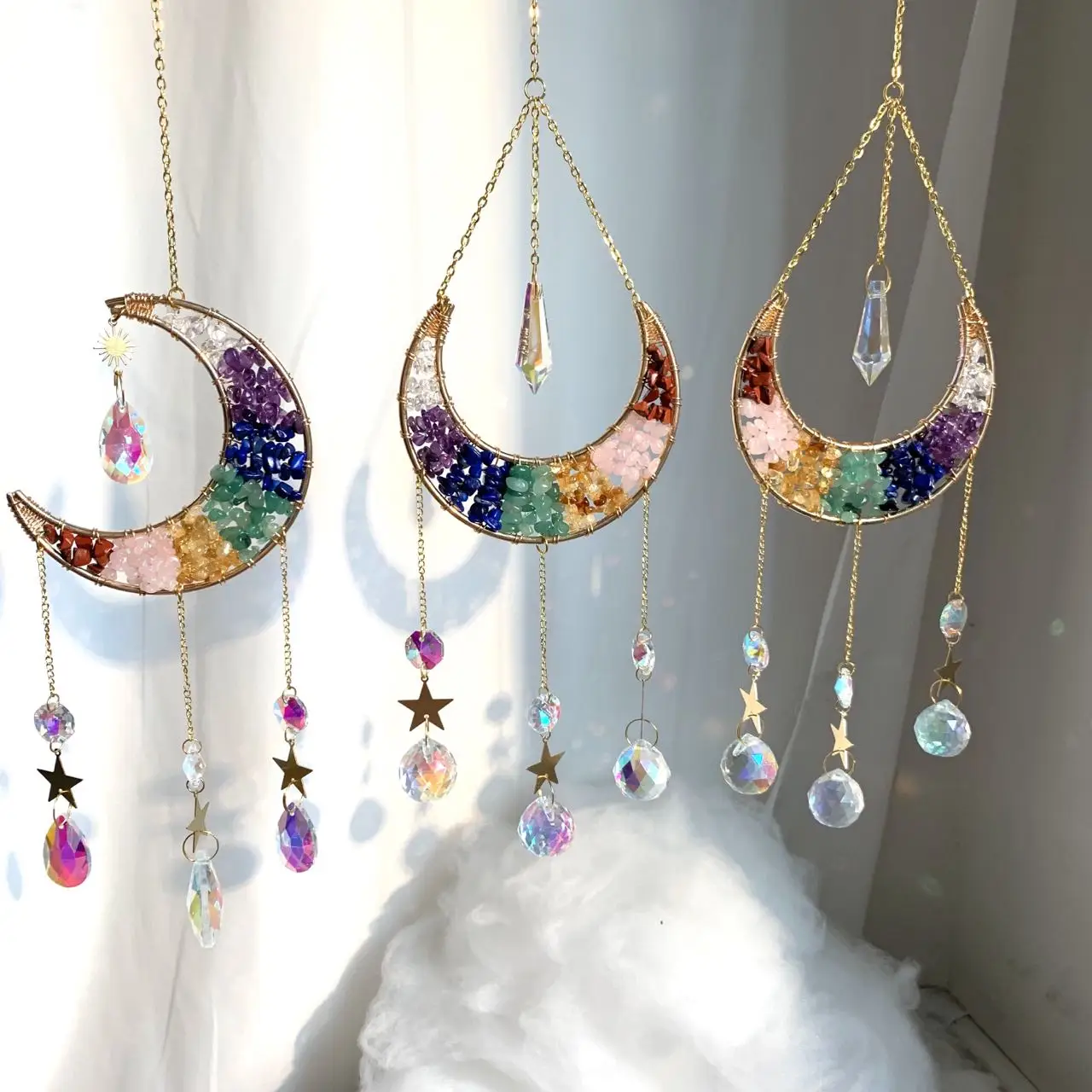 Wholesale  high quality  natural  crystal sun catcher moon sun catchers chakra  suncatche for decoration