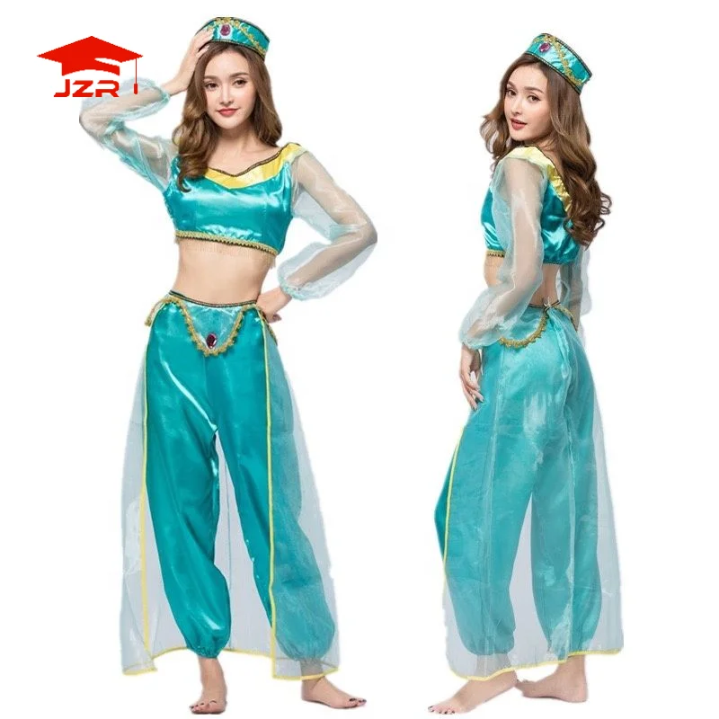 JZR aladdin Princess Jasmine India Belly Dance Arabian Exotic Fancy Dress Blue Cosplay Party Costume