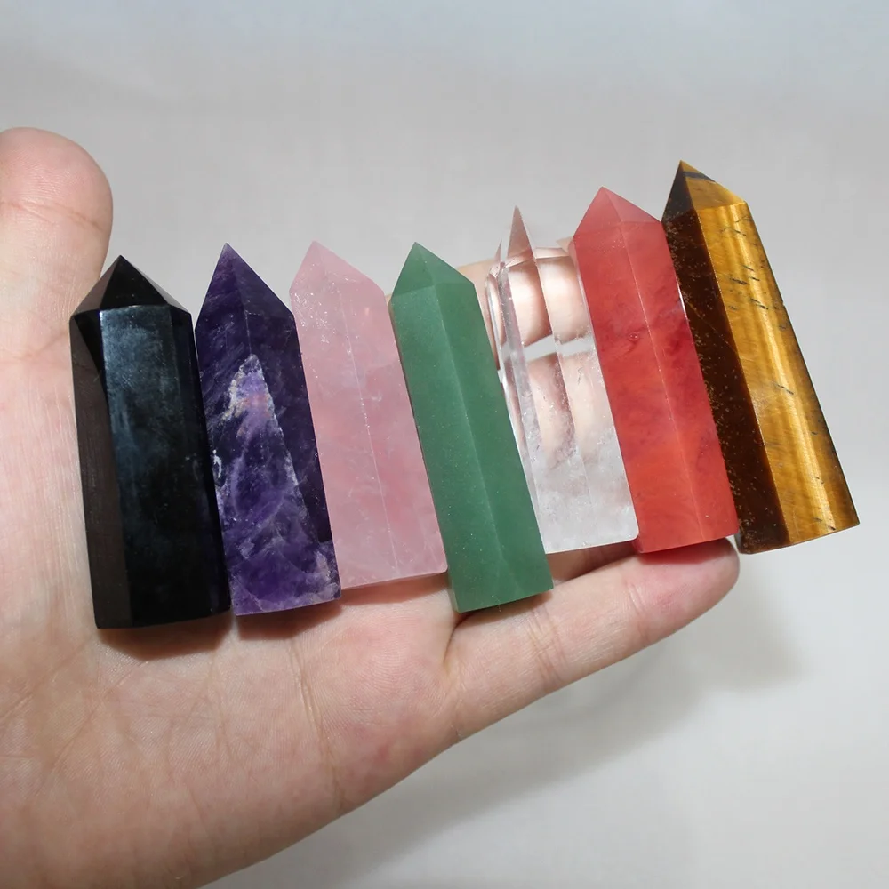 
Natural Crystal point Wand Gift Glass Box Seven Colors Raw Energy Gemstone Seven Star Array set for Healing 