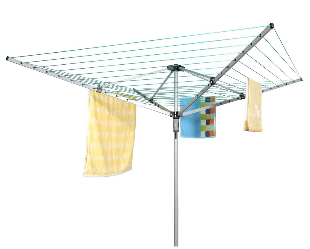 4 Arms Stainless Steel Floor Standing Clothes Drying Rack Retractable Clothesline Rotary Airer