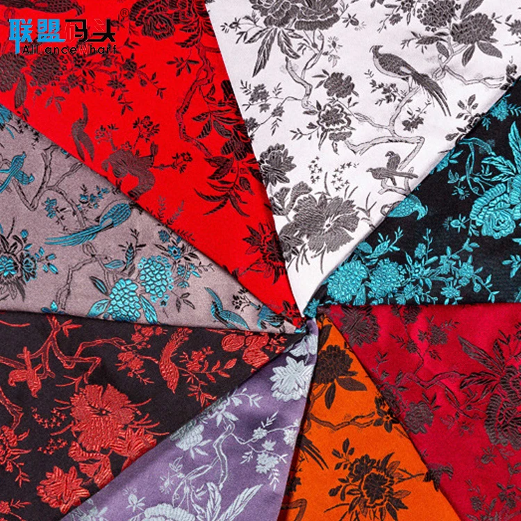 Unique Design Bird Flower Pattern Imitation Silk Brocade Satin Dress Jacquard Fabric For Ancient Cheongsam Tang Suits