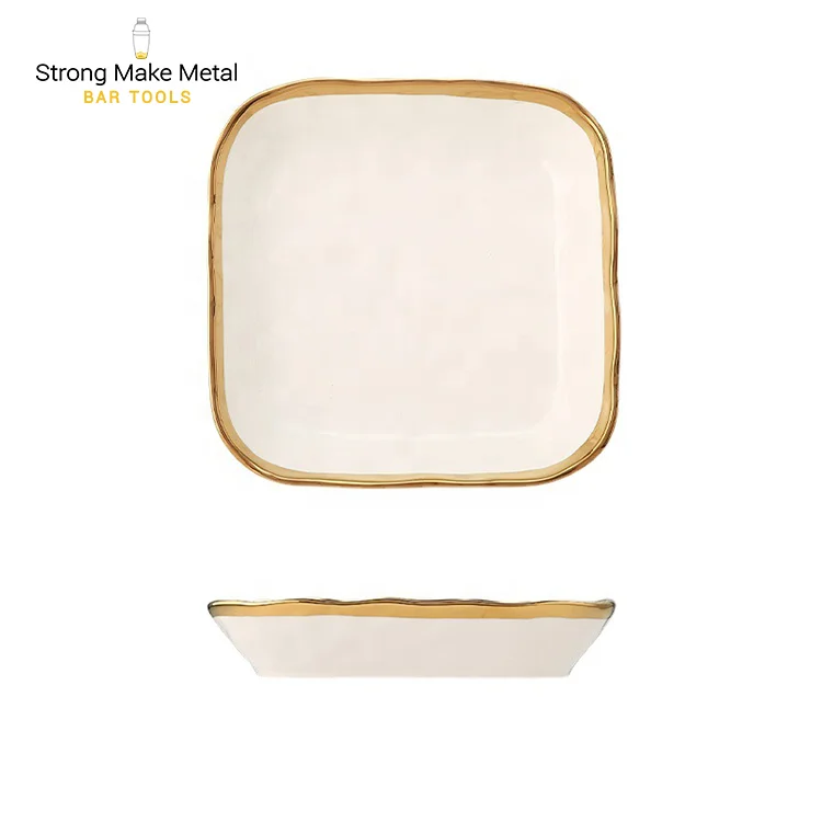 Hot sale Nordic color glaze marble gold rim dishes plate sets Crockery Tableware Porcelain ceramic dinner plate dinnerware