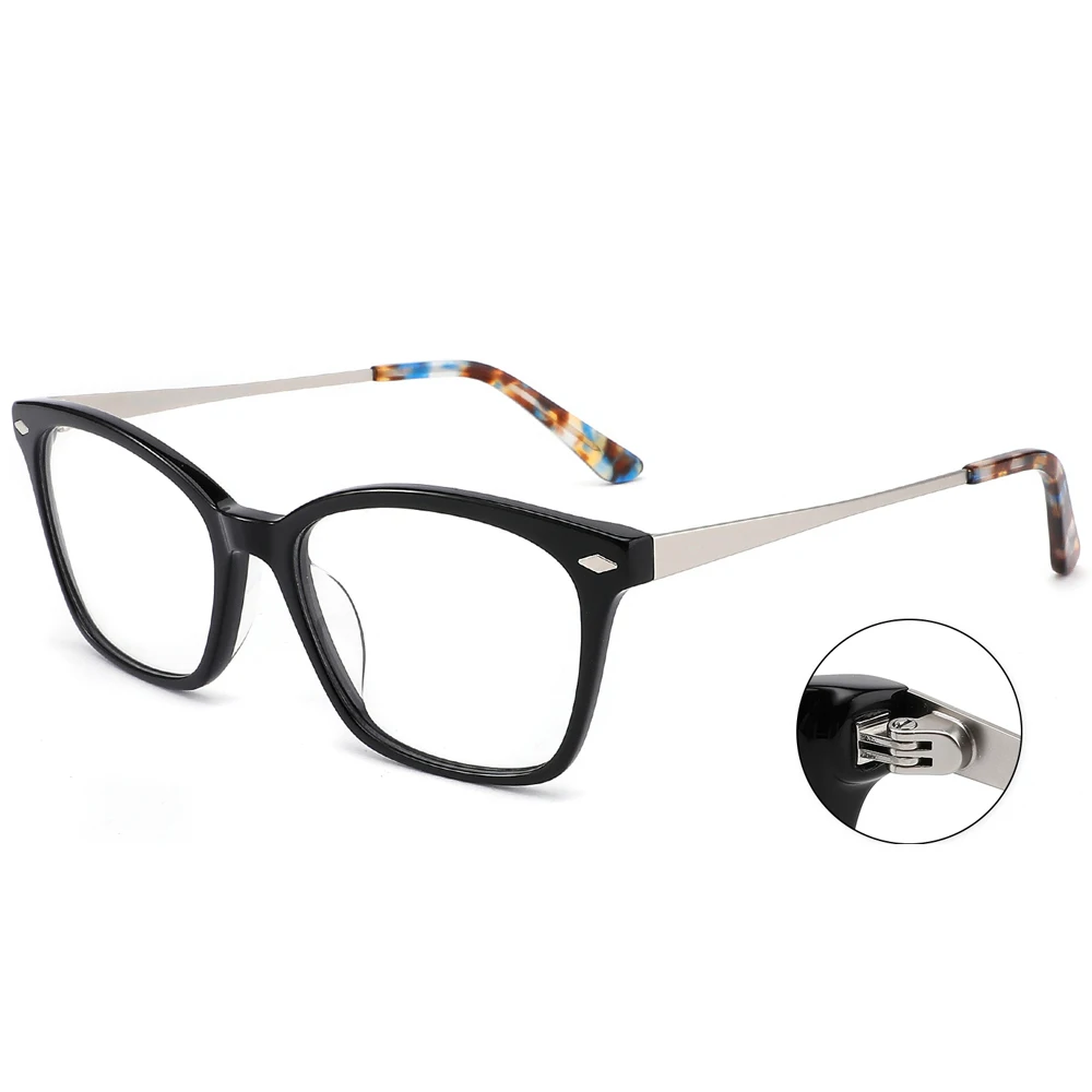 YD1004 Square Colorful acetate frame glasses Lead free ultra thin metal temples optical glasses