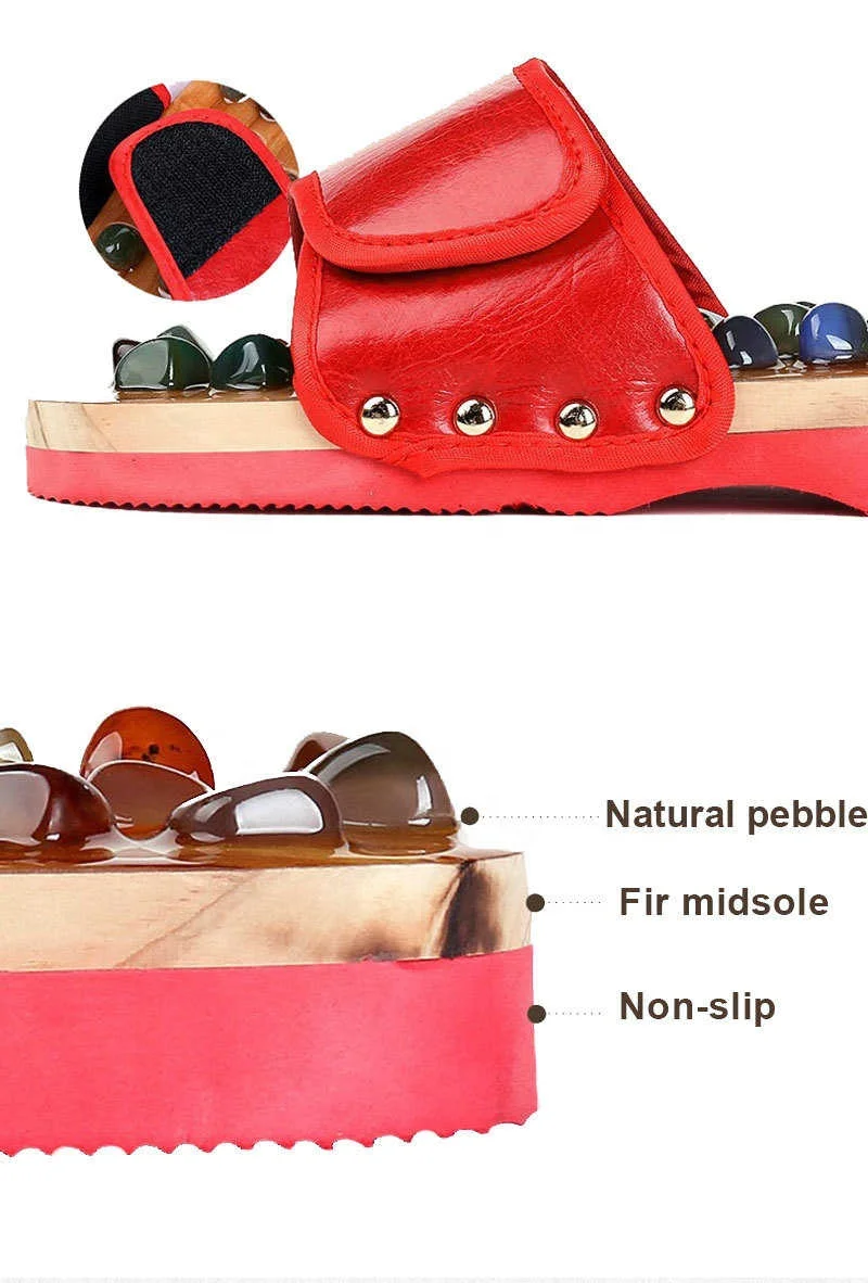 Acupressure Massage Slippers with Natural Stone Therapeutic Reflexology Sandals Foot Acupoint Massage Shiatsu Ease Arch Pain