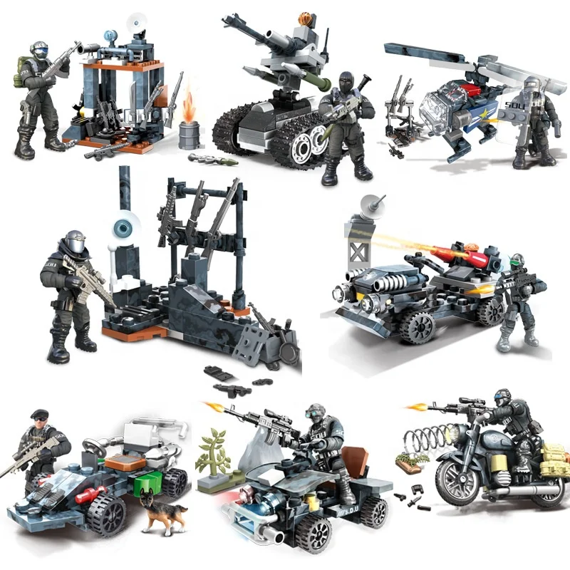 XJ826# Special Forces 8 full-joint dolls/tank airplane motorcycle building blocks/boy brick toys (PA00438)