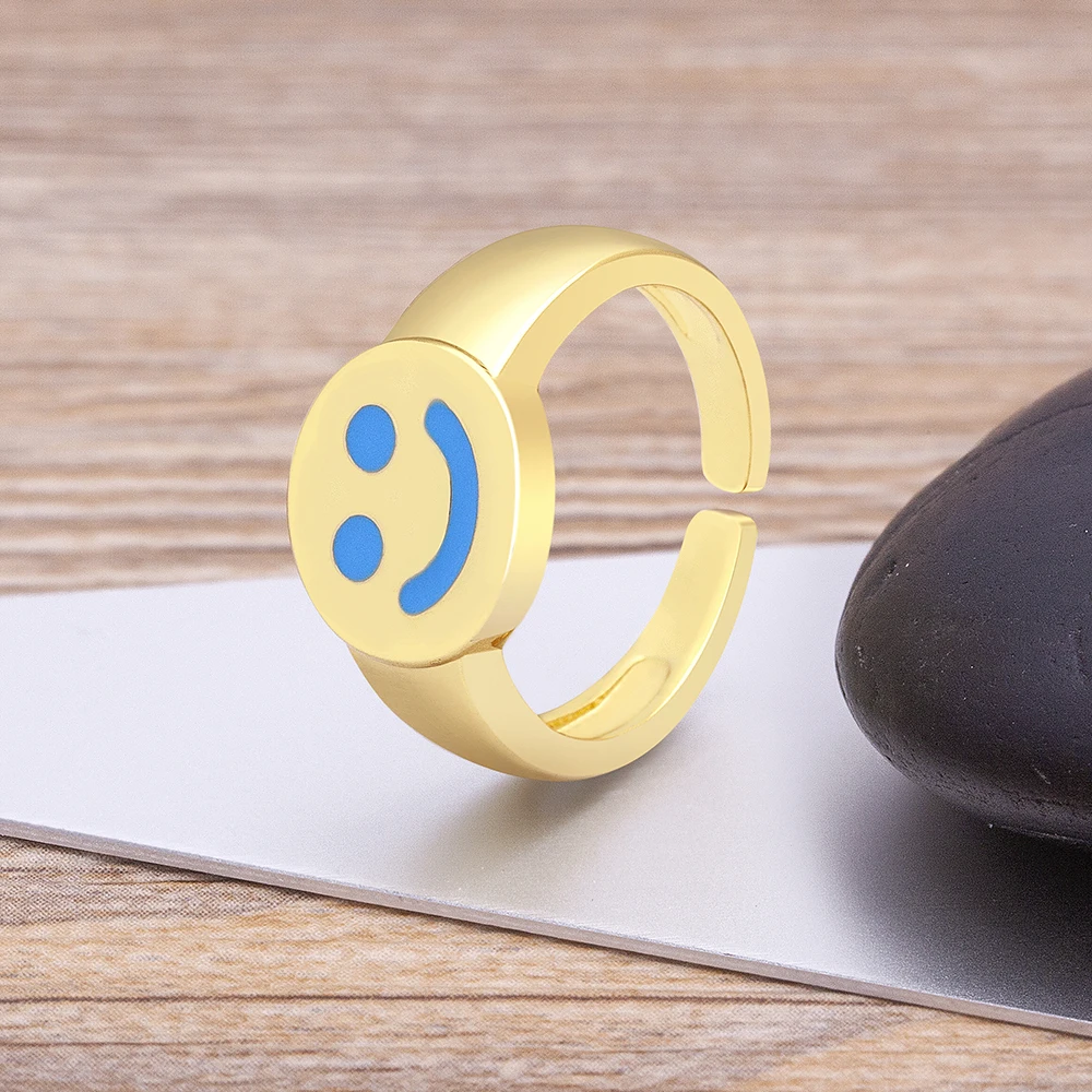 New Fashion Enamel Smiley Face Ring Multi- colors Opening Adjustable Women Top Quality Wedding Jewellery Gifts Accessories