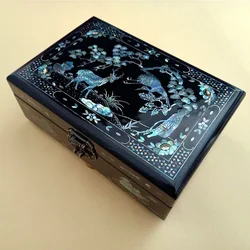 Colorful mother-of-pearl jewelry box Wooden shell inlaid mandarin duck swimming wedding gift box