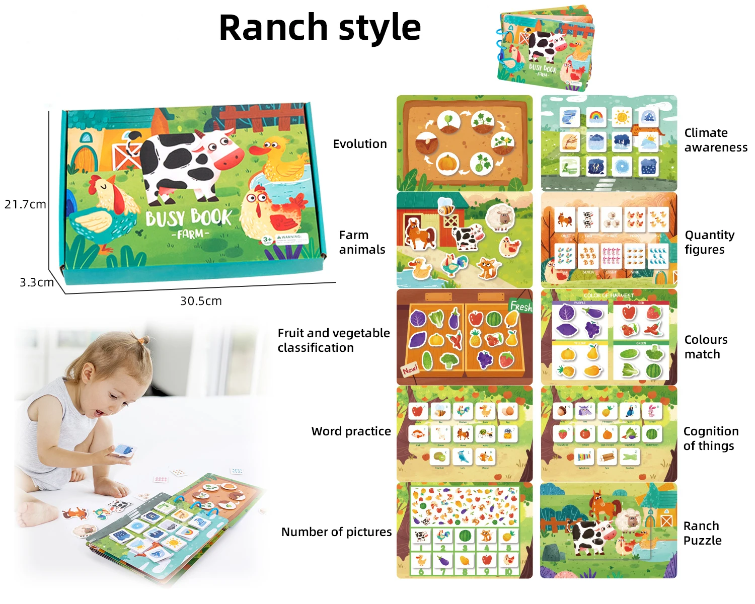 ITTL Education sensory baby book animal ranch quiet book busy learning toy book for early educational