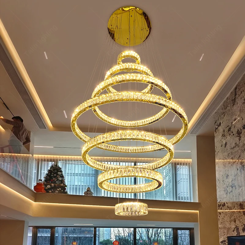 Top Ranking Villa Duplex Living Room Large Pendant Light Modern Light Luxury 7-ring LED Ceiling Apartment Pendant Light