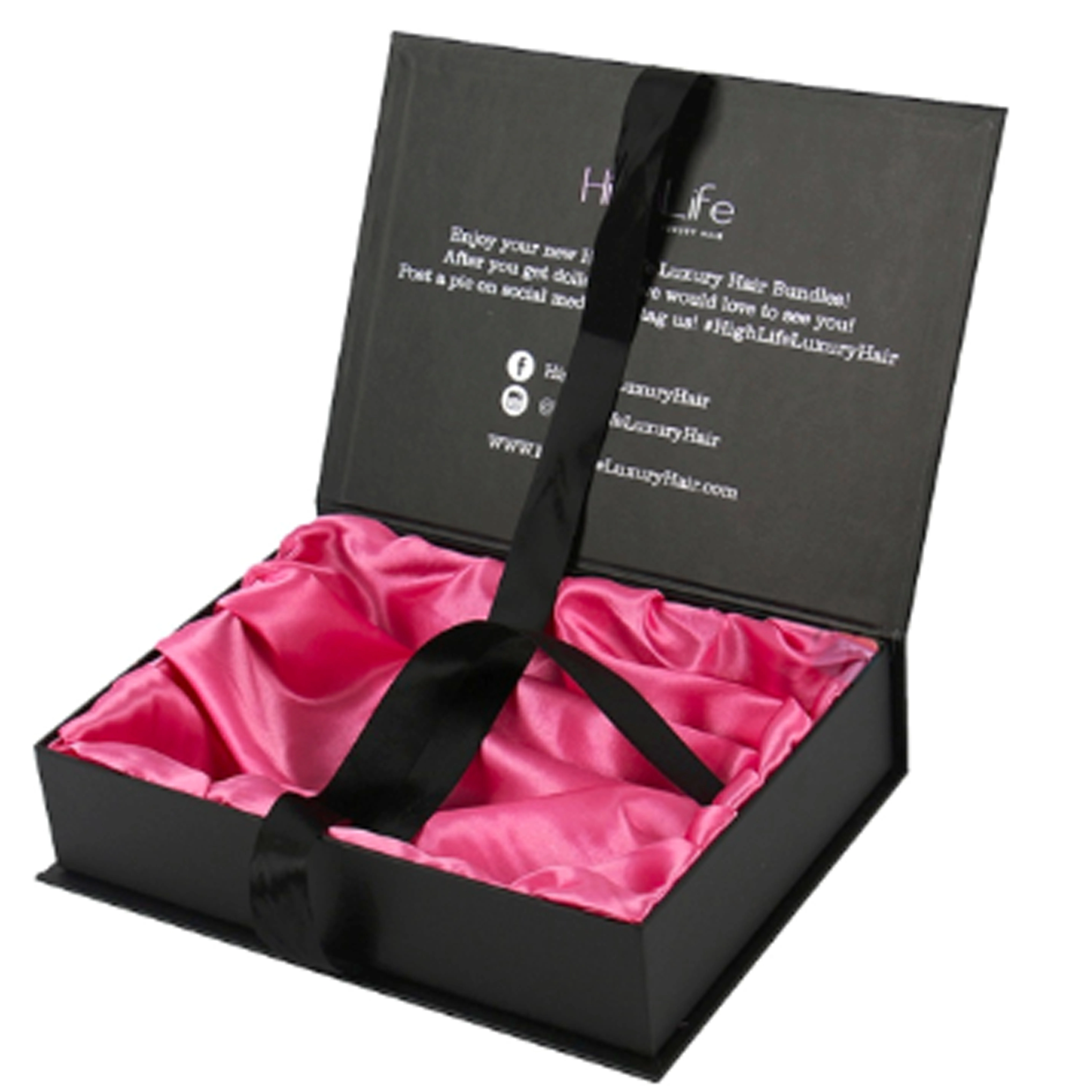Luxury Wig Gift Customized Logo Magnetic Closure Black Paper Hair Extension Packaging Box