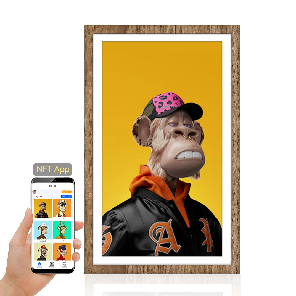 Wholesale Wall Mount 32 Inch Large Screen Full Hd Nft Digital Frame Nft Display Clock Museum OEM Wooden for Intelligent Art Wood